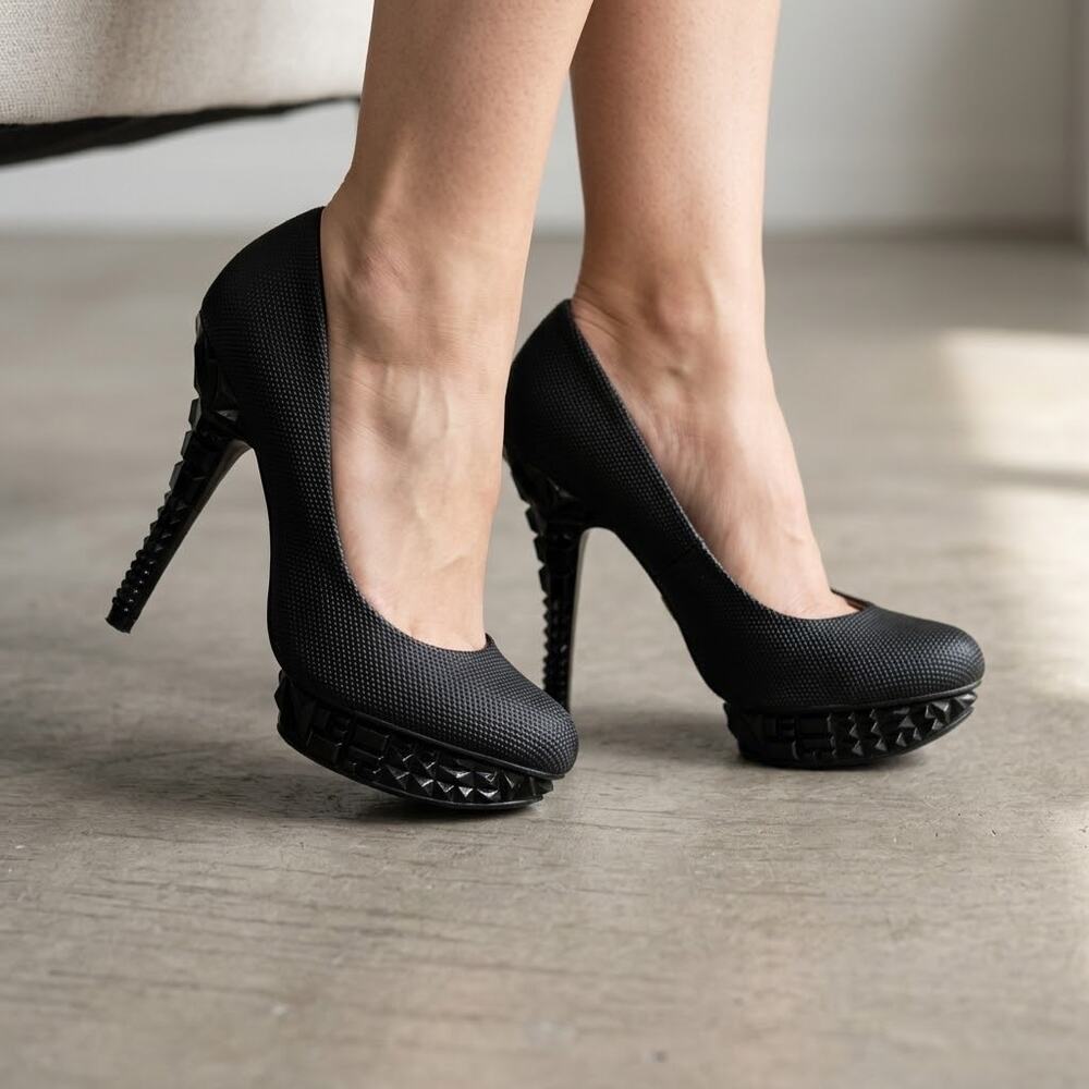 Rachel Rachel Roy Kalyssa Black Textured Sculpted platform stud Heels Size 8.5